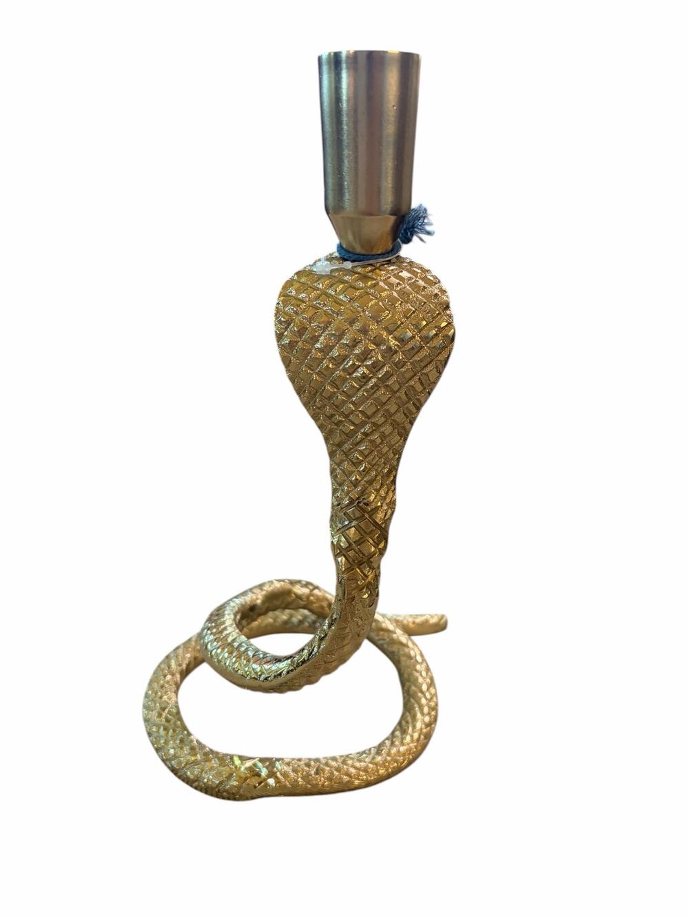 World Market Brass Cobra Snake Taper Candle Holder Gold Metal Pillar Candlestick